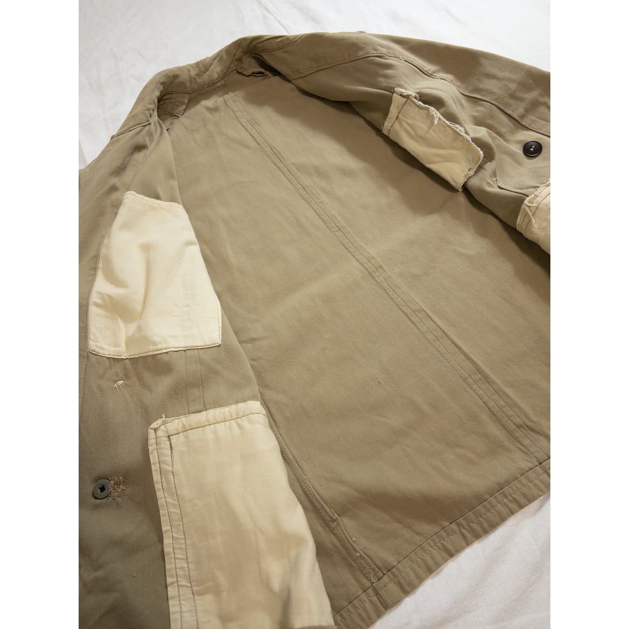 1940s-50s "French Vintage" "EGF" Beige Cotton Double Breasted Work Jacket