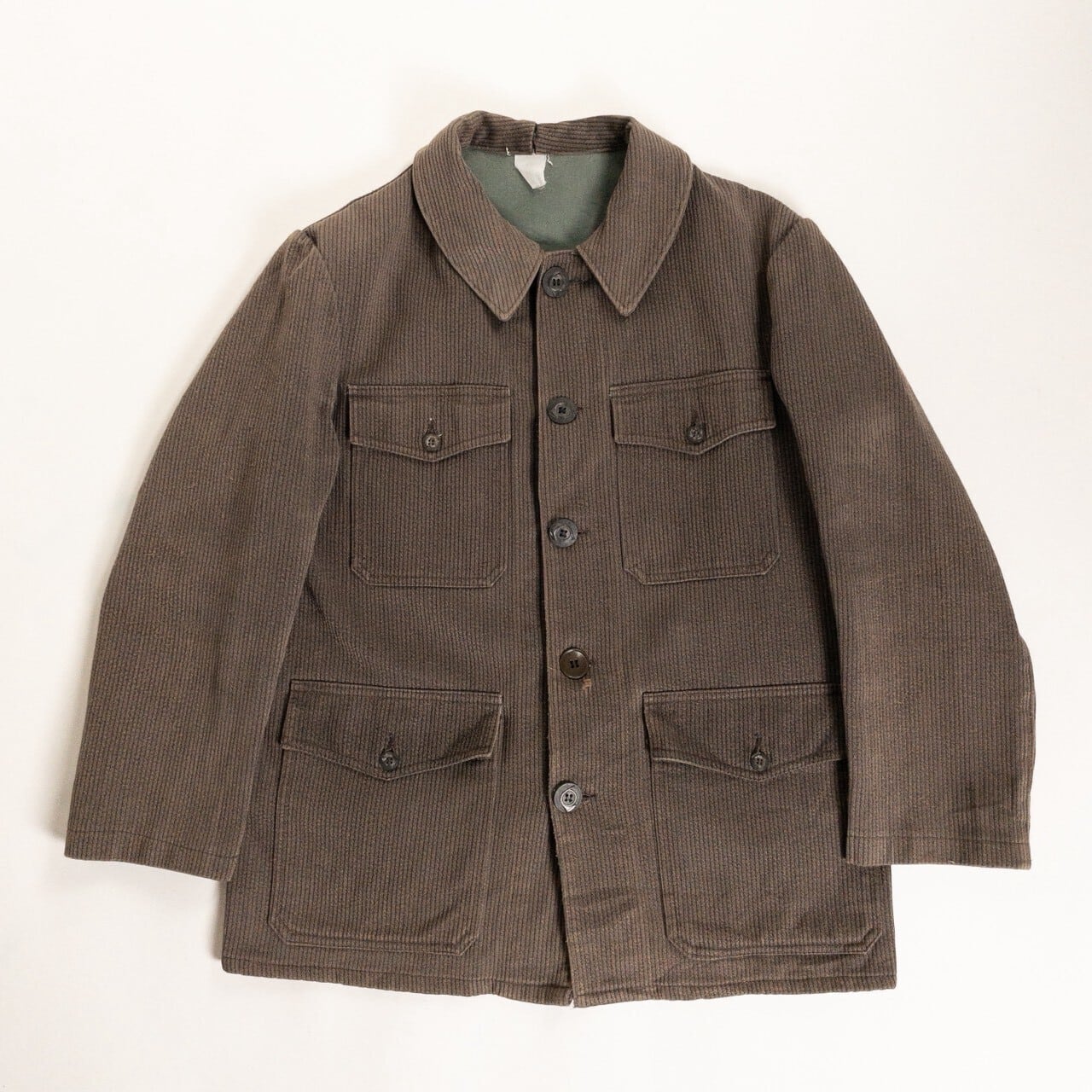 1950s "French Vintage" Brown Cotton Pique Hunting Jacket