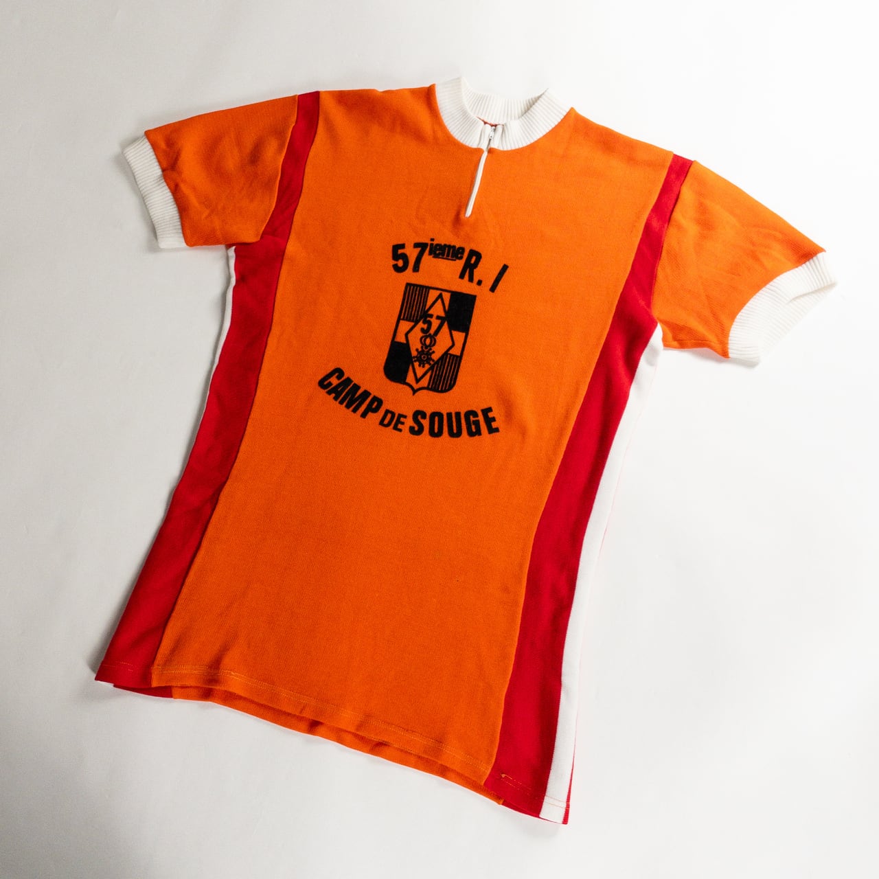 1960-70s "57eme R.I.Camp de Souge" Orenge Cotton Knit Half Zip-Up Sport Tee Shirt