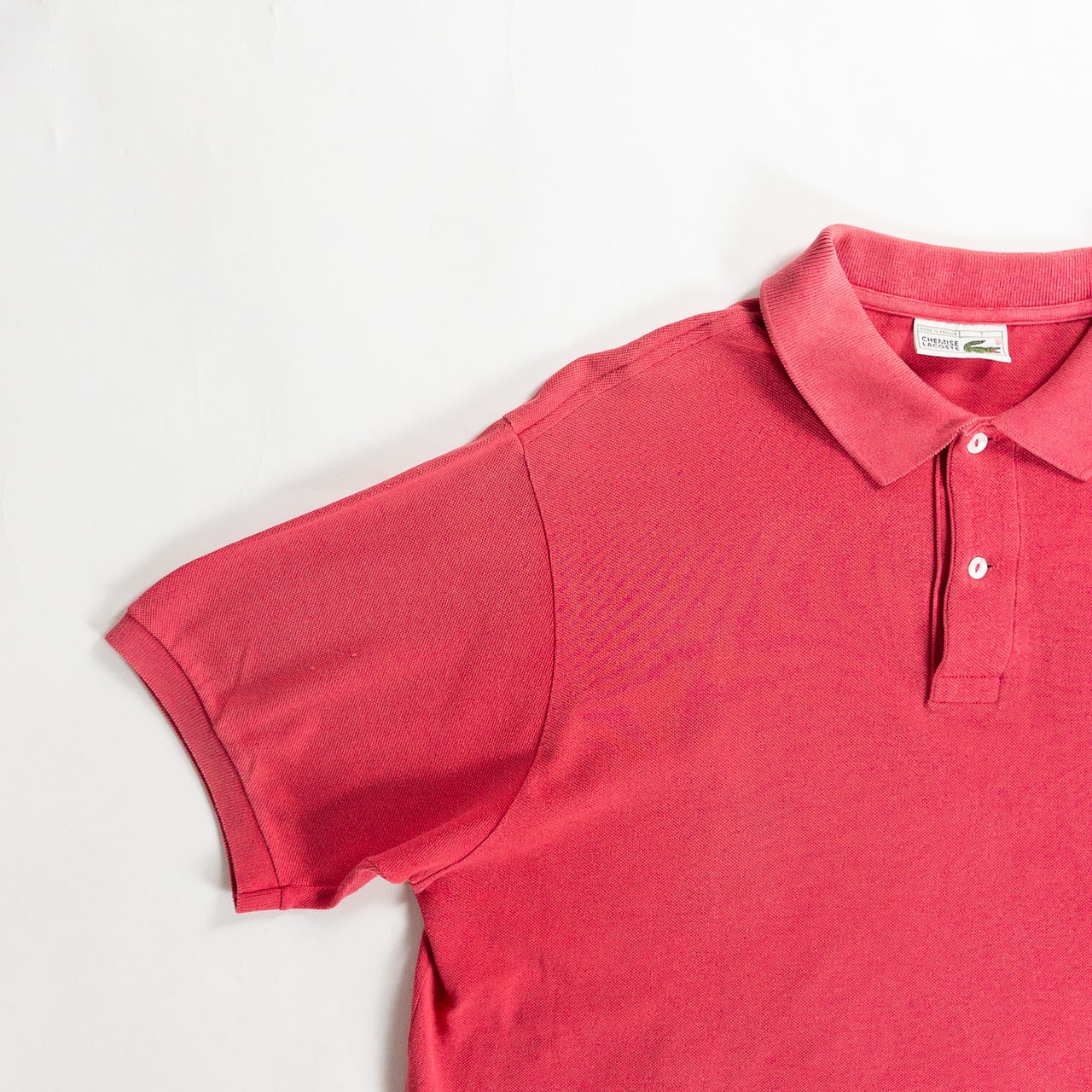 1980s "French LACOSTE" Red Cotton S/S Polo Shirt, Size 7