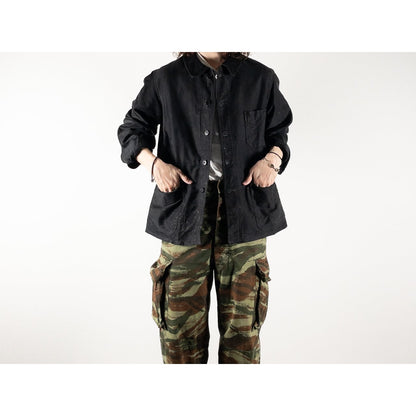 1940s "COMBET" French Black Moleskin Work Jacket with V Pockets