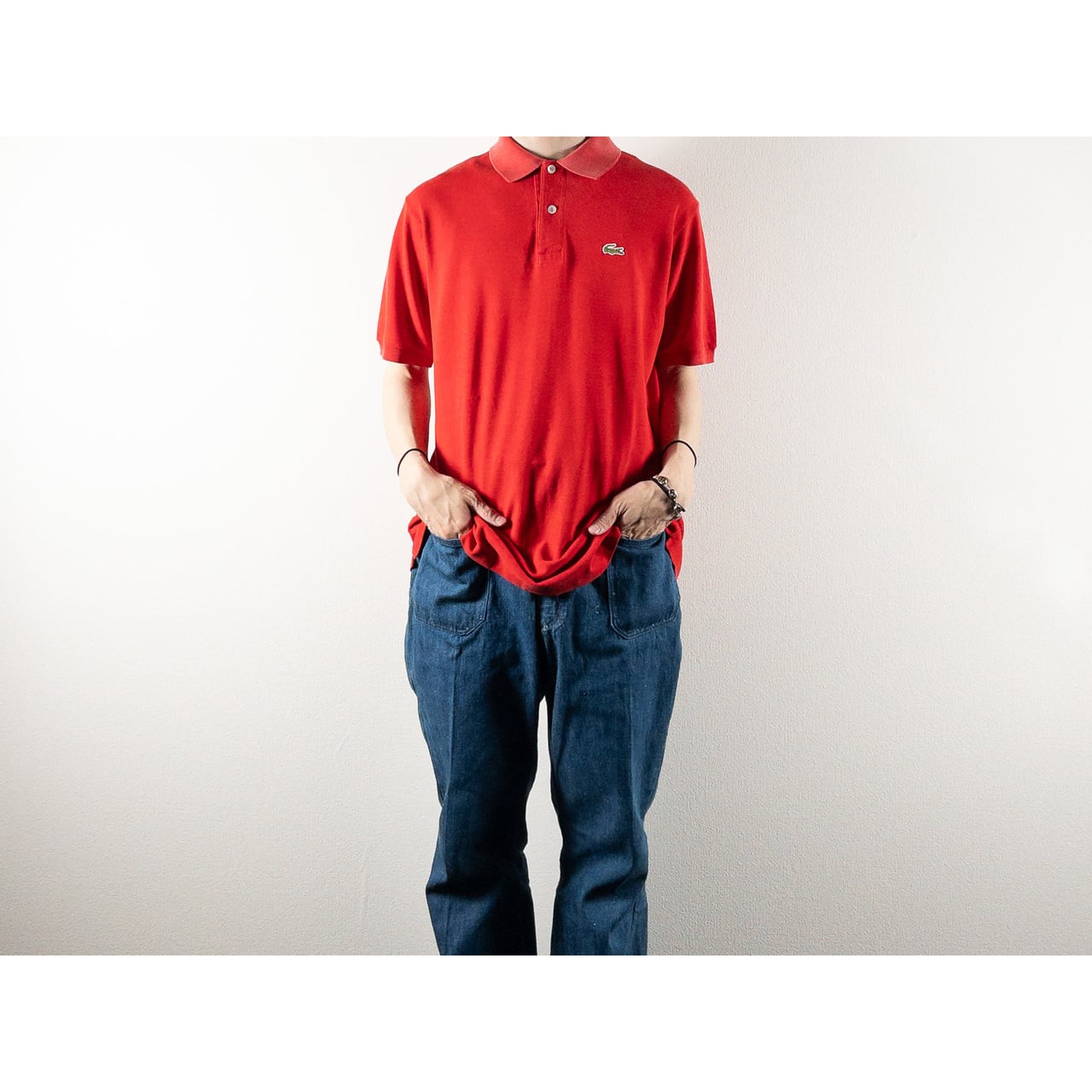 1980s "French LACOSTE" Red Cotton S/S Polo Shirt, Size 5