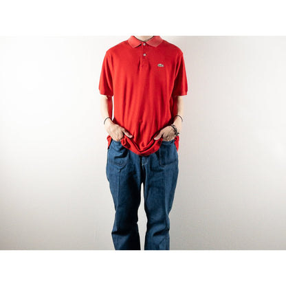 1980s "French LACOSTE" Red Cotton S/S Polo Shirt, Size 5