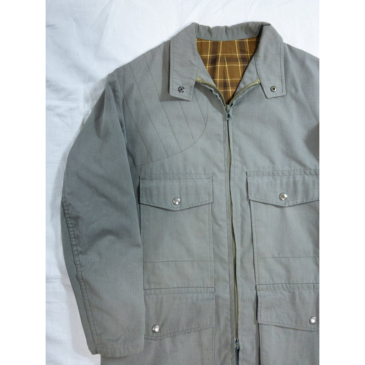 1970s "French Vintage" Khaki Cotton 4Pockets Full Zip Hunting Jacket