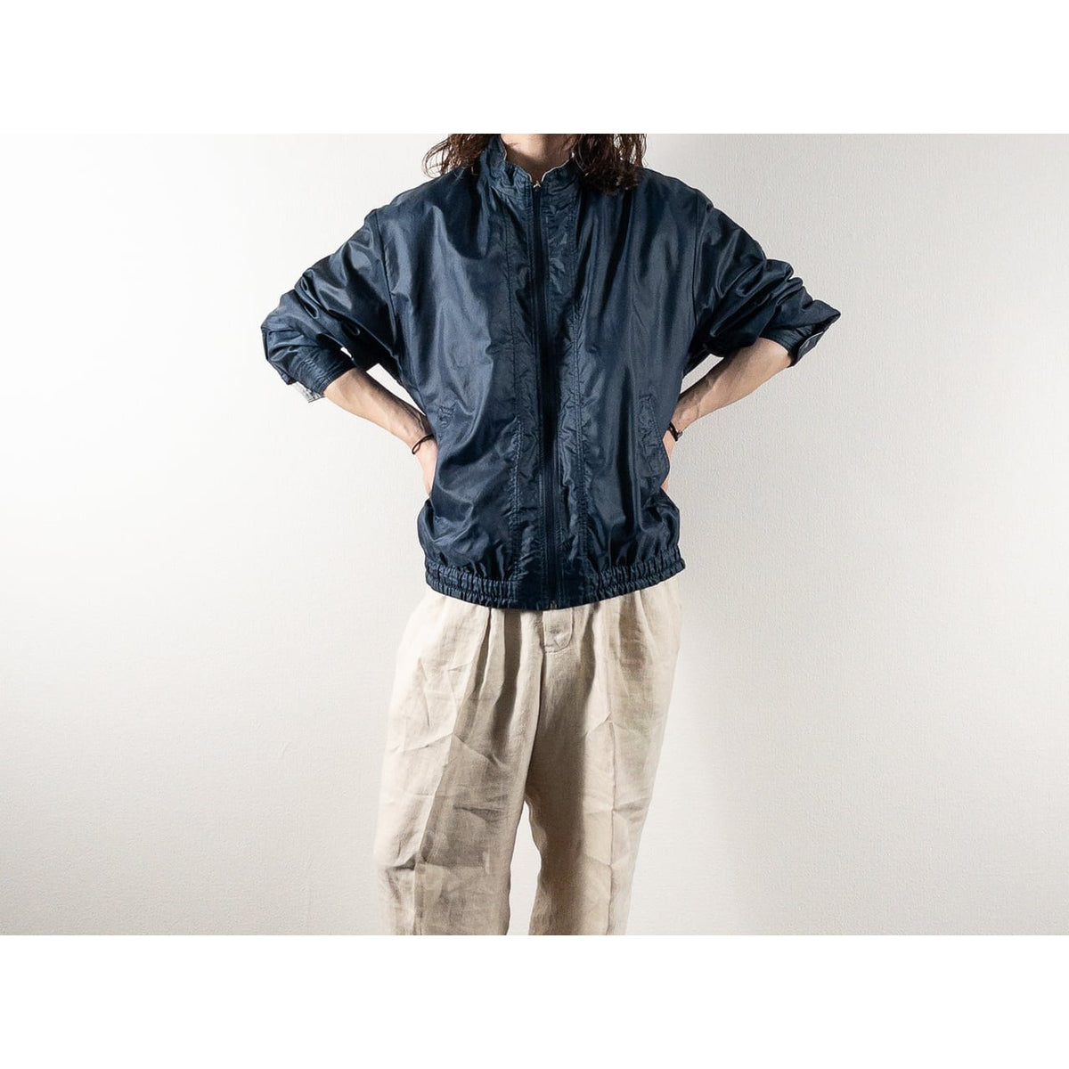 1990s "Euro Vintage" Steel Blue Nylon Zip-Up Blouson Jacket