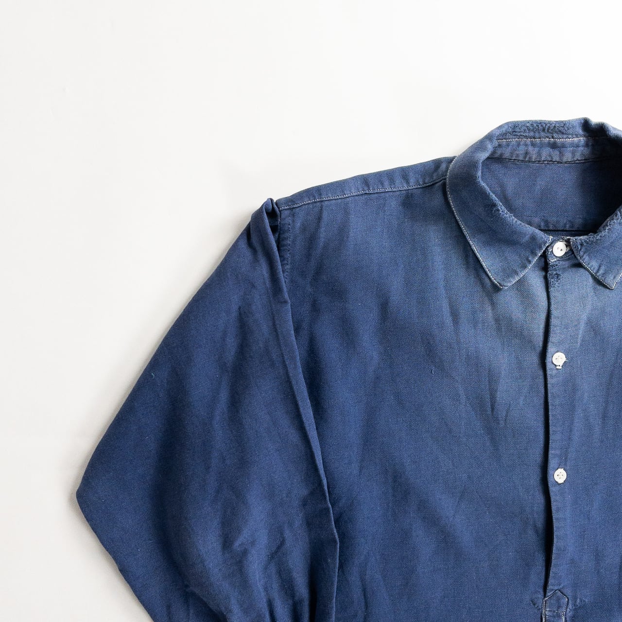 1940s "French Vintage" Faded Blue Cotton Twill Grandpa Work Shirt
