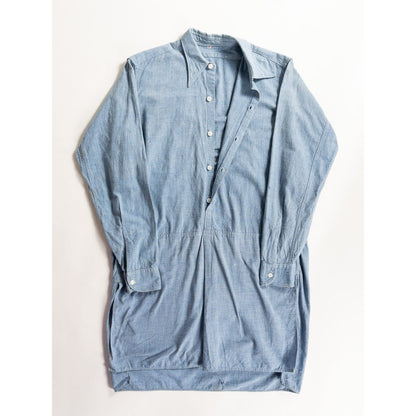 1930s-40s "French Vintage" Cotton Blue Chambray Grandpa Work Shirt