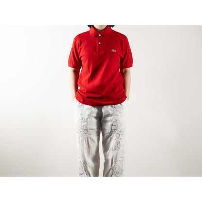 1980s "French LACOSTE" Red Cotton S/S Polo Shirt, Size 3