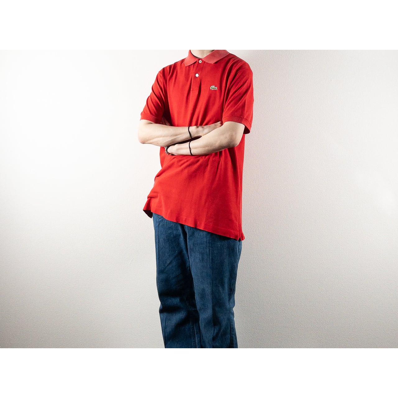 1980s "French LACOSTE" Red Cotton S/S Polo Shirt, Size 5