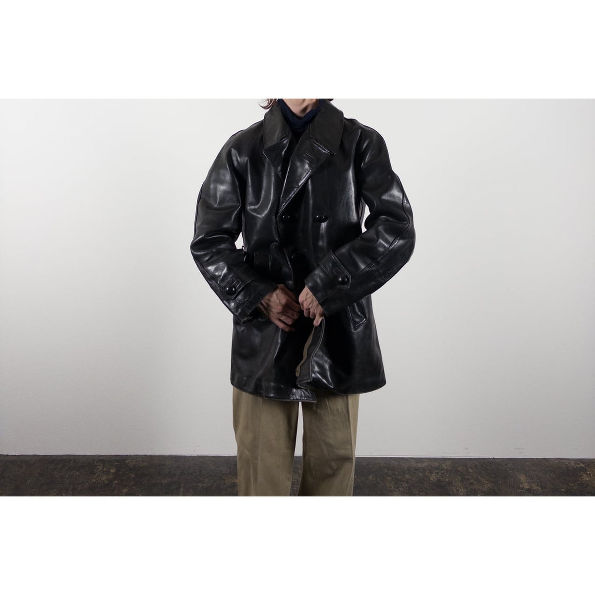 1950-60s "LORO PICENO" Black Leather Double-Breasted Jacket