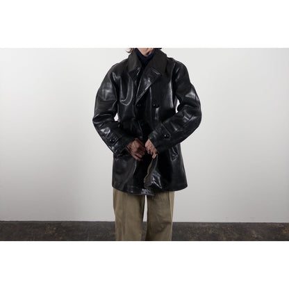 1950-60s "LORO PICENO" Black Leather Double-Breasted Jacket
