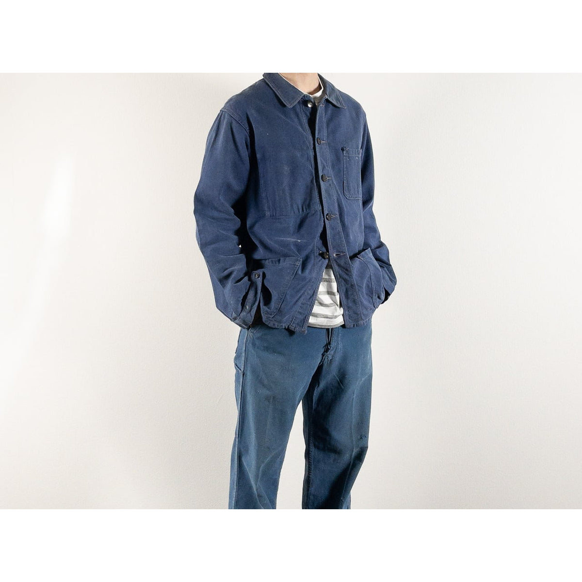 1950s "AU FUSIL" French Faded Blue Cotton Twill Work Jacket