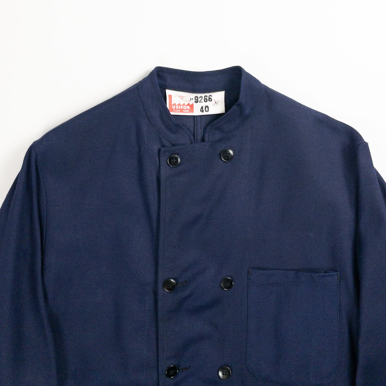 1960s "French Vintage" Blue Cotton Twill Mechanic Double Breasted Work Jacket, Dead Stock