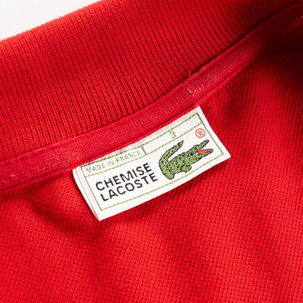 1980s "French LACOSTE" Red Cotton S/S Polo Shirt, Size 3