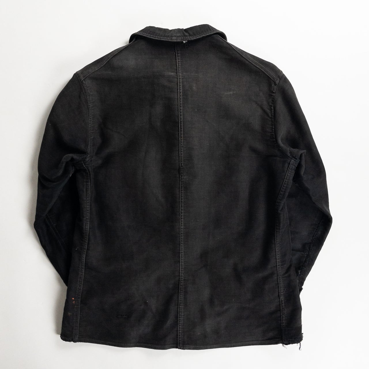 1930s "Le Mont Rouge" Faded Patchwork Black Moleskin Work Jacket with V Pockets