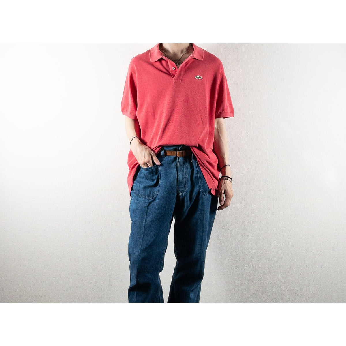 1980s "French LACOSTE" Red Cotton S/S Polo Shirt, Size 7